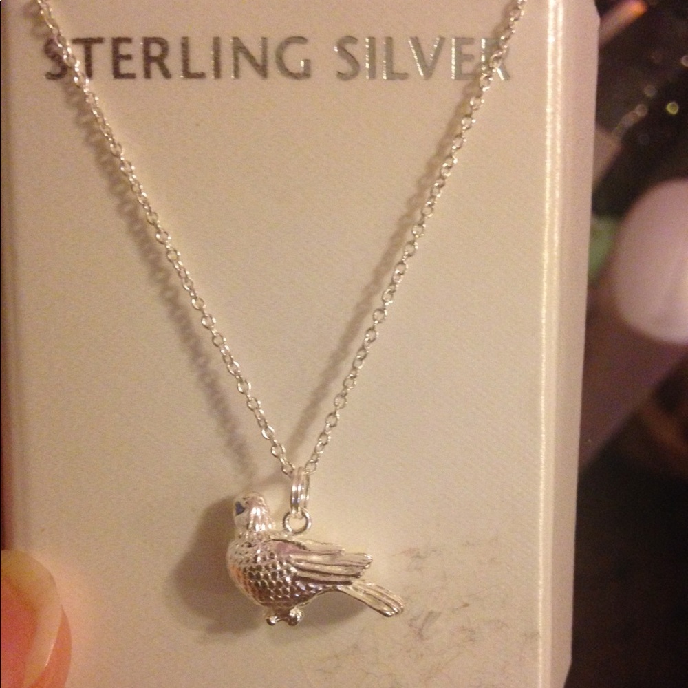 Cute bird necklace, sterling silver, new